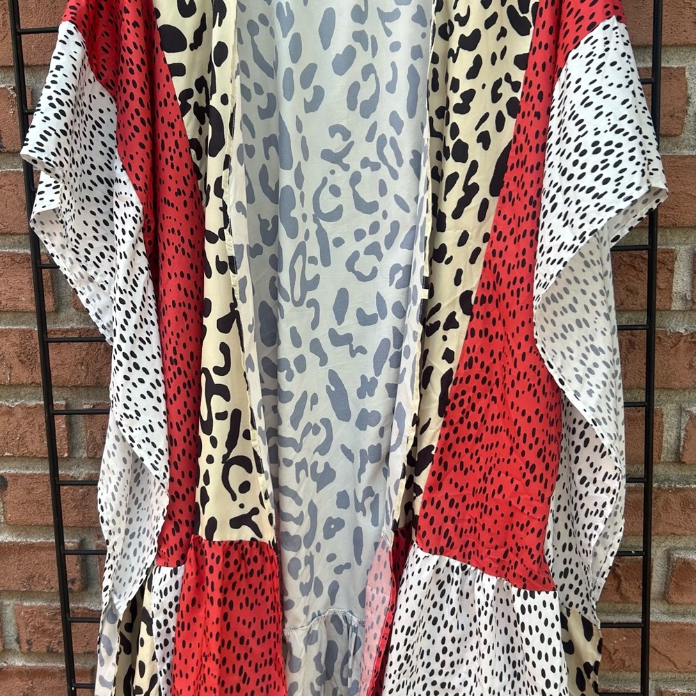 Callabie Leopard Print Kimono with Red and Black Accents